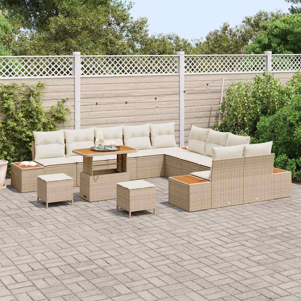 vidaXL Σετ Καναπέ Κήπου με μαξιλάρι 13 pcs Μπεζ Πολυ ράταν
