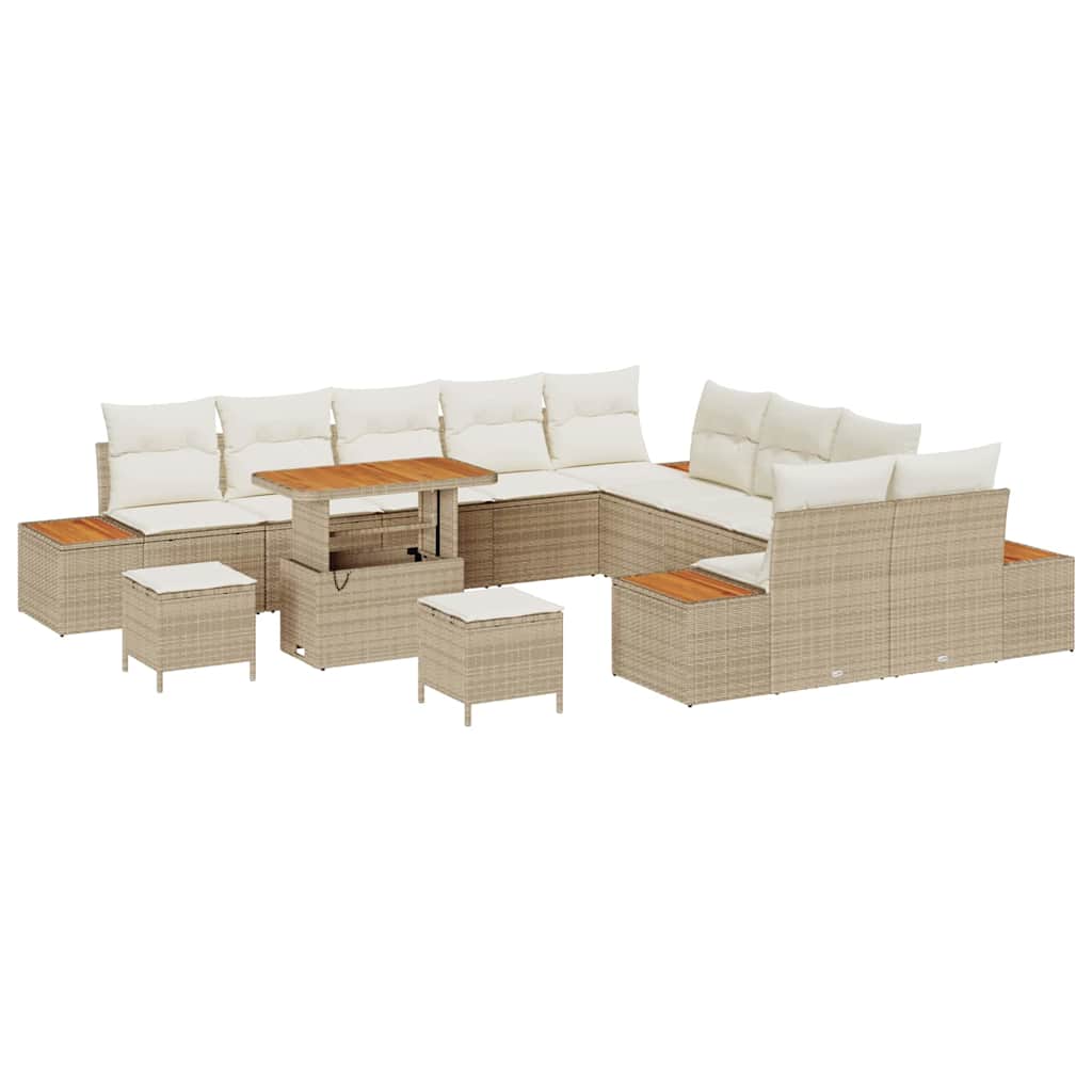 vidaXL Σετ Καναπέ Κήπου με μαξιλάρι 13 pcs Μπεζ Πολυ ράταν