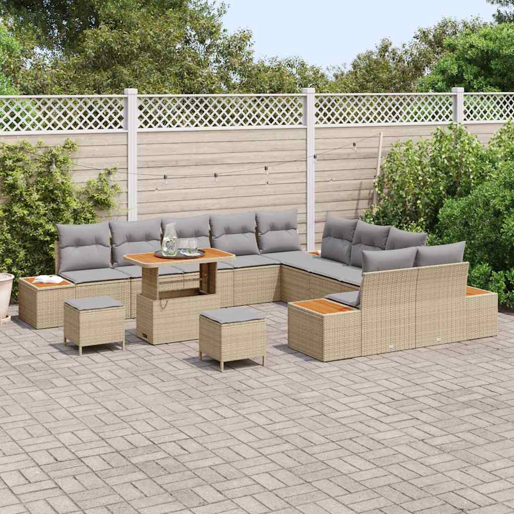 vidaXL Σετ Καναπέ Κήπου με μαξιλάρι 13 pcs Μπεζ Πολυ ράταν