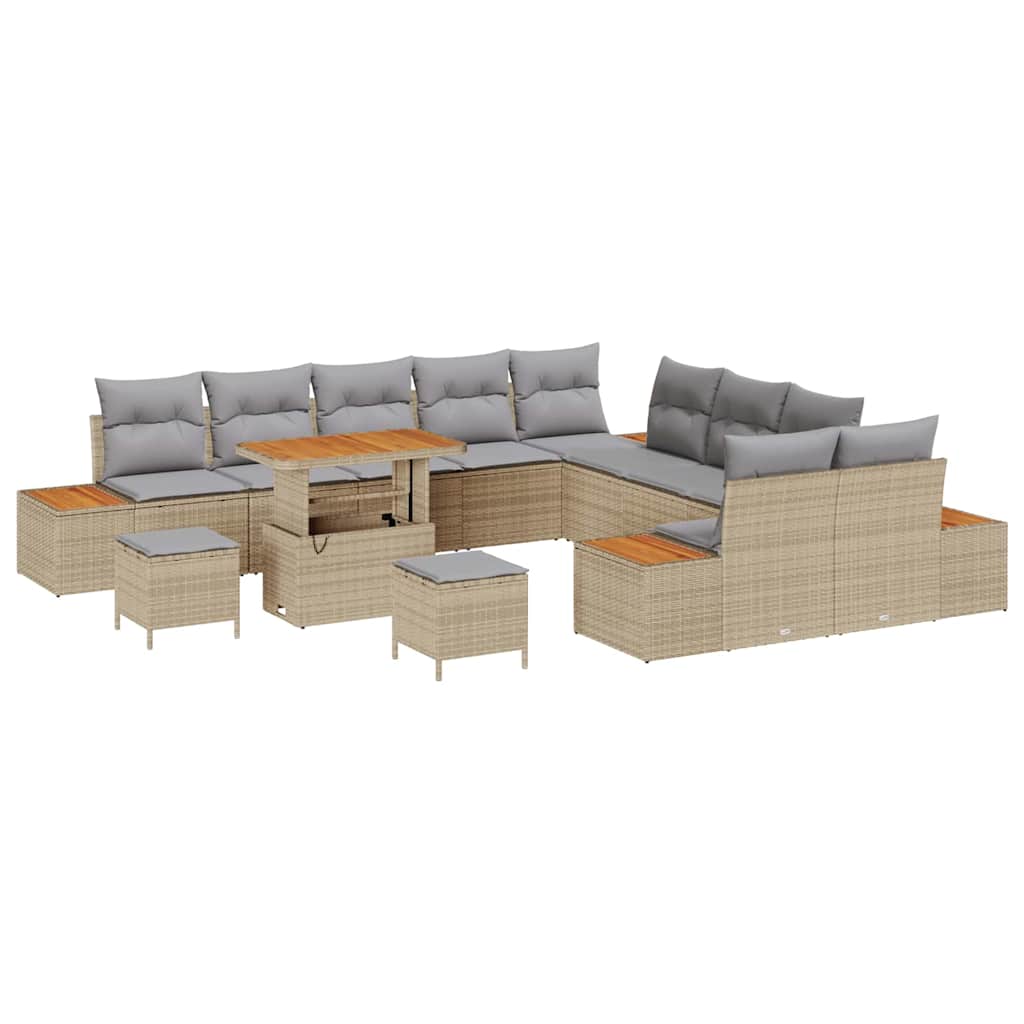 vidaXL Σετ Καναπέ Κήπου με μαξιλάρι 13 pcs Μπεζ Πολυ ράταν