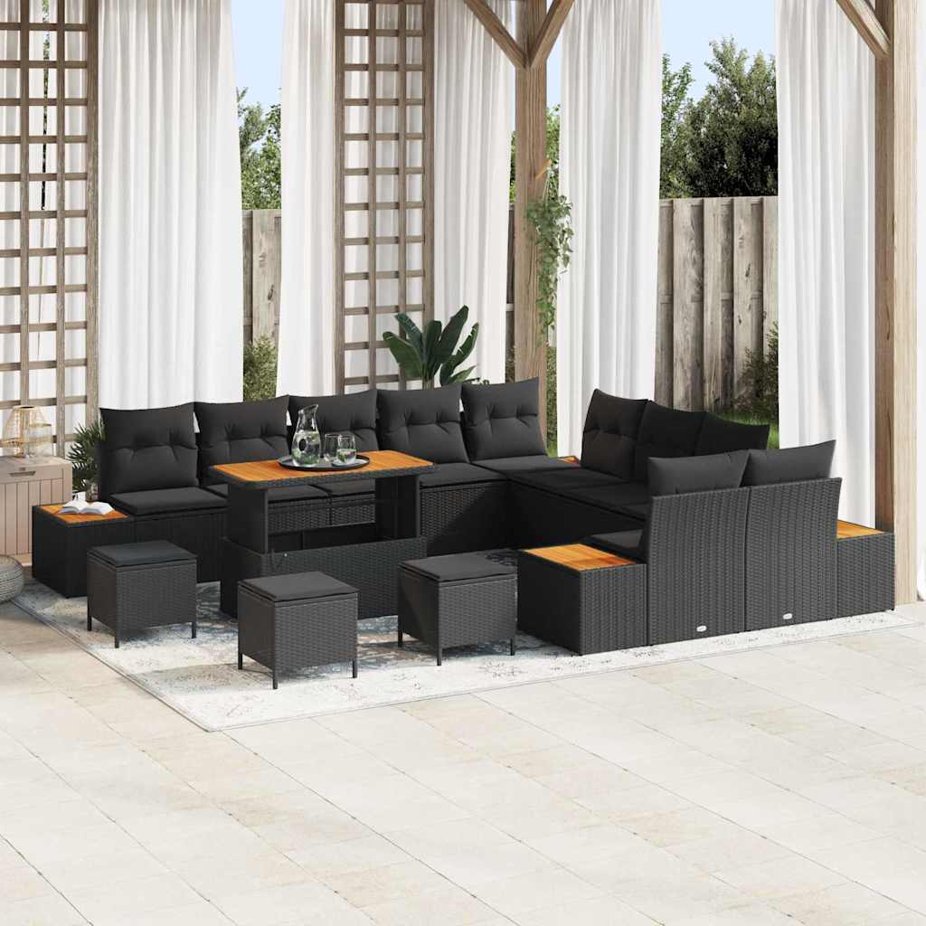 vidaXL Σετ Καναπέ Κήπου με μαξιλάρι 14 pcs Μαύρο Πολυ ράταν