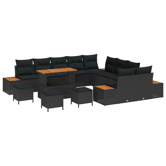vidaXL Σετ Καναπέ Κήπου με μαξιλάρι 14 pcs Μαύρο Πολυ ράταν