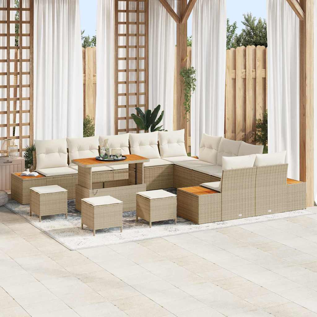 vidaXL Σετ Καναπέ Κήπου με μαξιλάρι 14 pcs Μπεζ Πολυ ράταν