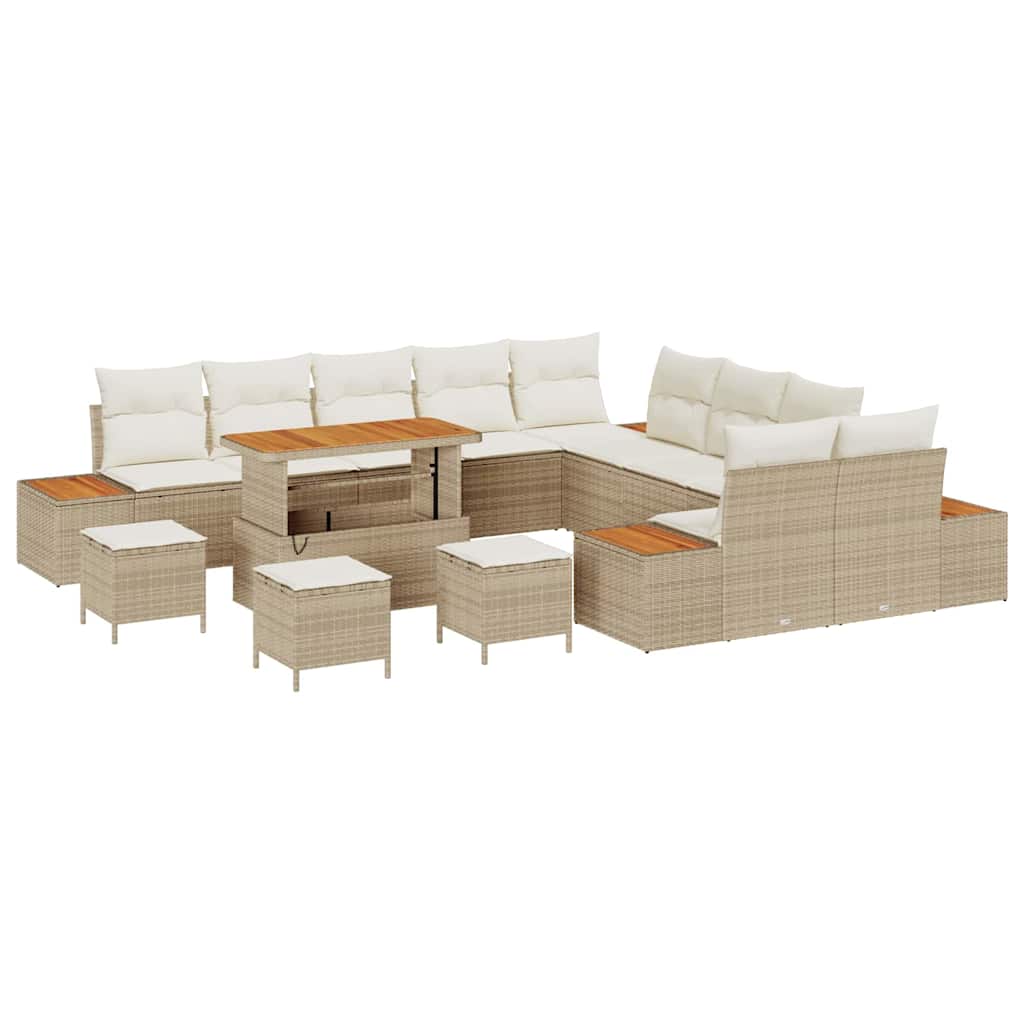 vidaXL Σετ Καναπέ Κήπου με μαξιλάρι 14 pcs Μπεζ Πολυ ράταν