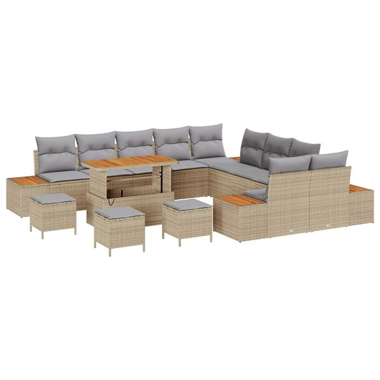 vidaXL Σετ Καναπέ Κήπου με μαξιλάρι 14 pcs Μπεζ Πολυ ράταν