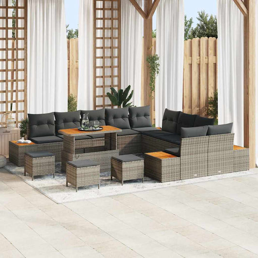 vidaXL Σετ Καναπέ Κήπου με μαξιλάρι 14 pcs Γκρι Πολυ ράταν