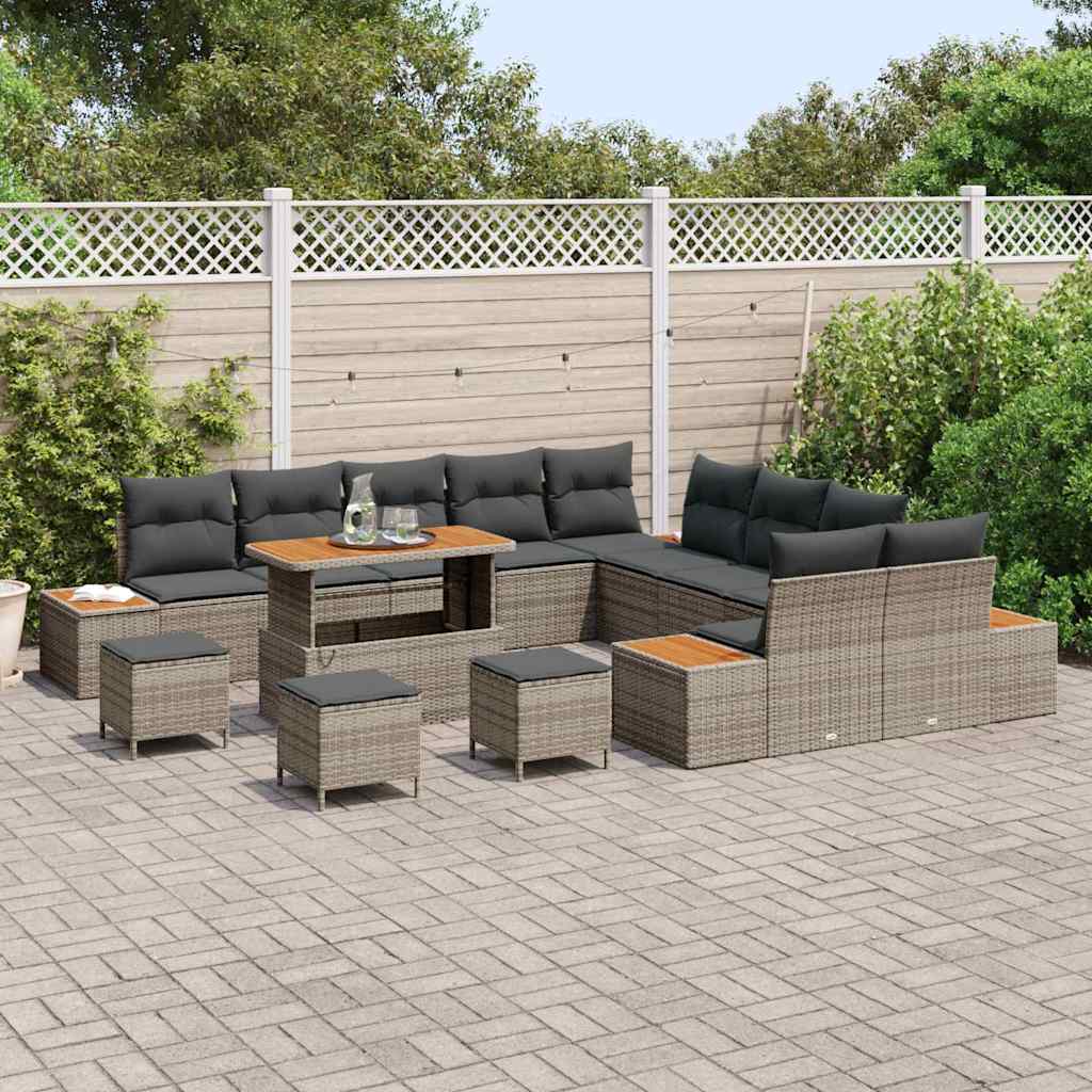 vidaXL Σετ Καναπέ Κήπου με μαξιλάρι 14 pcs Γκρι Πολυ ράταν