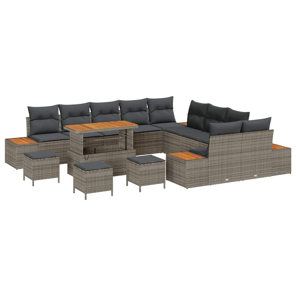 vidaXL Σετ Καναπέ Κήπου με μαξιλάρι 14 pcs Γκρι Πολυ ράταν