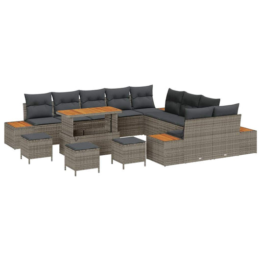 vidaXL Σετ Καναπέ Κήπου με μαξιλάρι 14 pcs Γκρι Πολυ ράταν