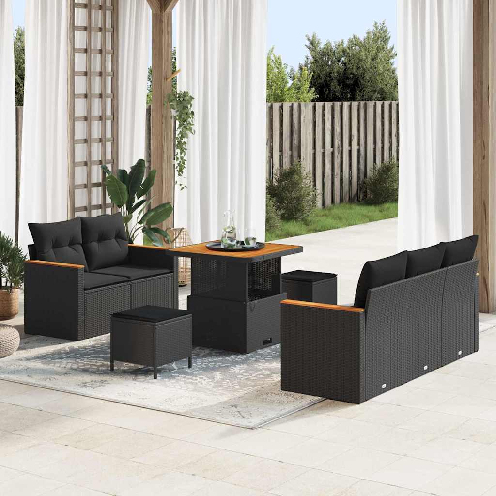 vidaXL Σετ Καναπέ Κήπου με μαξιλάρι 8 pcs Μαύρο Πολυ ράταν