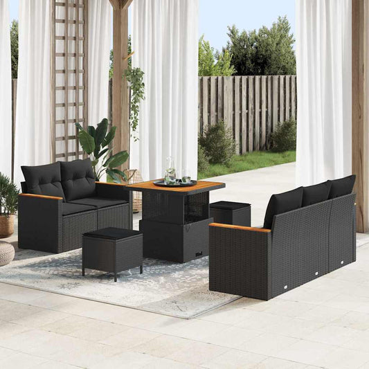 vidaXL Σετ Καναπέ Κήπου με μαξιλάρι 8 pcs Μαύρο Πολυ ράταν