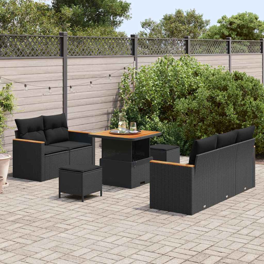 vidaXL Σετ Καναπέ Κήπου με μαξιλάρι 8 pcs Μαύρο Πολυ ράταν