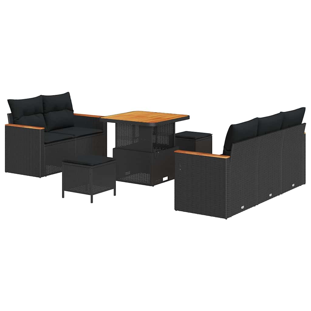 vidaXL Σετ Καναπέ Κήπου με μαξιλάρι 8 pcs Μαύρο Πολυ ράταν