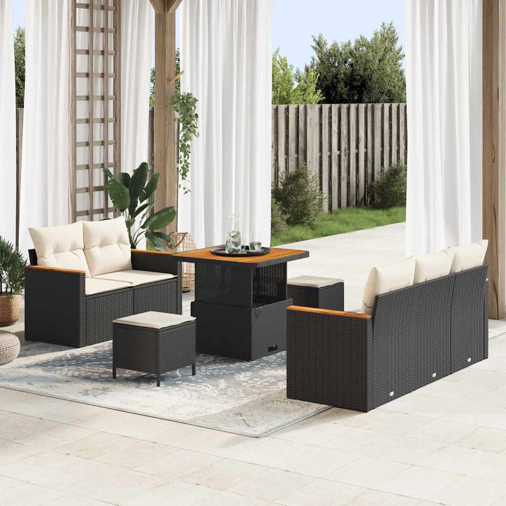vidaXL Σετ Καναπέ Κήπου με μαξιλάρι 8 pcs Μαύρο Πολυ ράταν