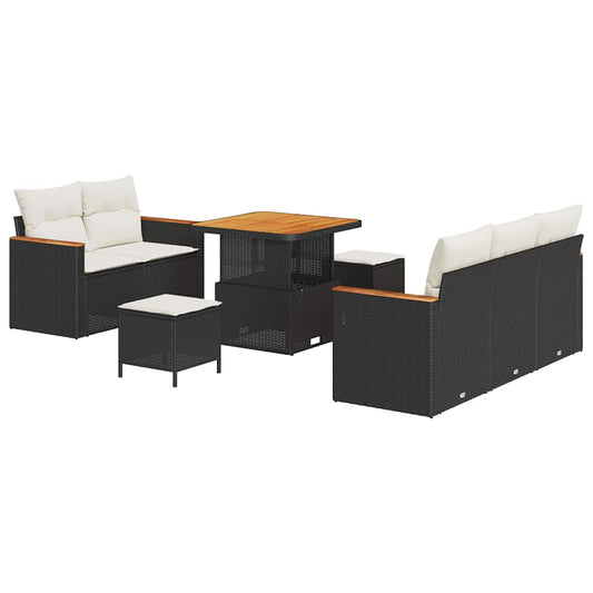vidaXL Σετ Καναπέ Κήπου με μαξιλάρι 8 pcs Μαύρο Πολυ ράταν