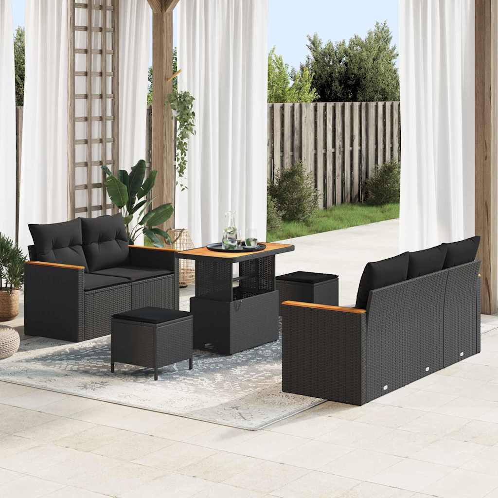 vidaXL Σετ Καναπέ Κήπου με μαξιλάρι 8 pcs Μαύρο Πολυ ράταν