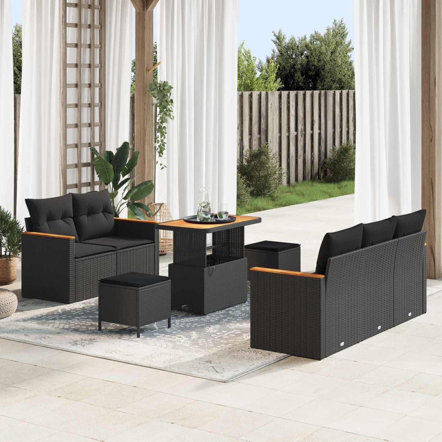 vidaXL Σετ Καναπέ Κήπου με μαξιλάρι 8 pcs Μαύρο Πολυ ράταν