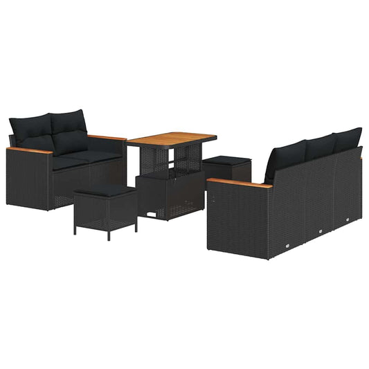 vidaXL Σετ Καναπέ Κήπου με μαξιλάρι 8 pcs Μαύρο Πολυ ράταν