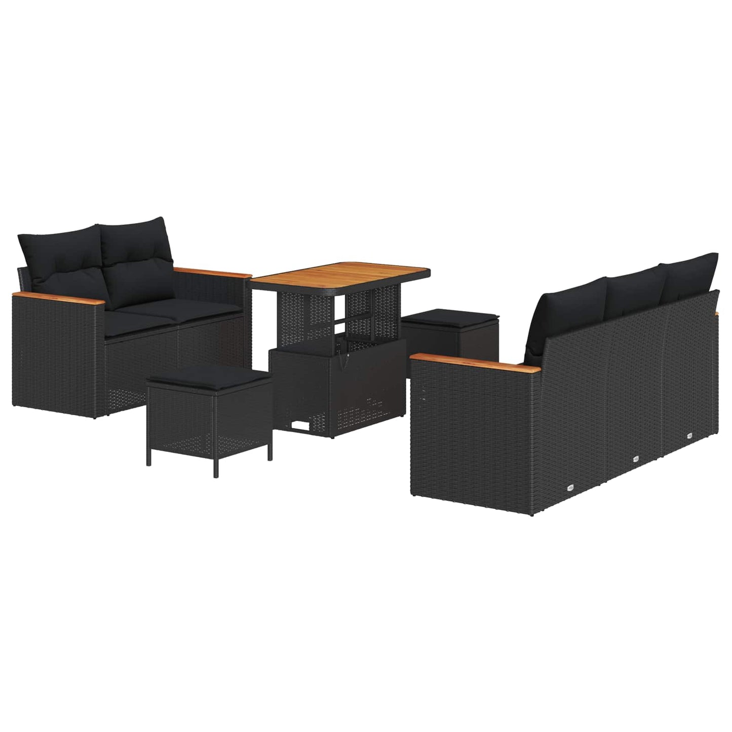 vidaXL Σετ Καναπέ Κήπου με μαξιλάρι 8 pcs Μαύρο Πολυ ράταν