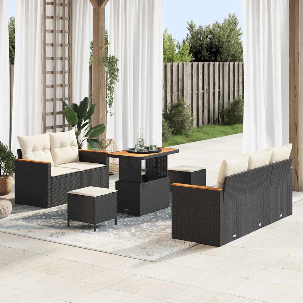 vidaXL Σετ Καναπέ Κήπου με μαξιλάρι 8 pcs Μαύρο Πολυ ράταν