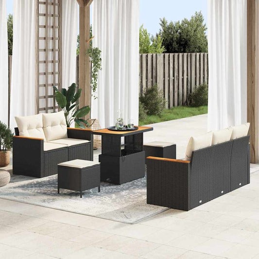 vidaXL Σετ Καναπέ Κήπου με μαξιλάρι 8 pcs Μαύρο Πολυ ράταν