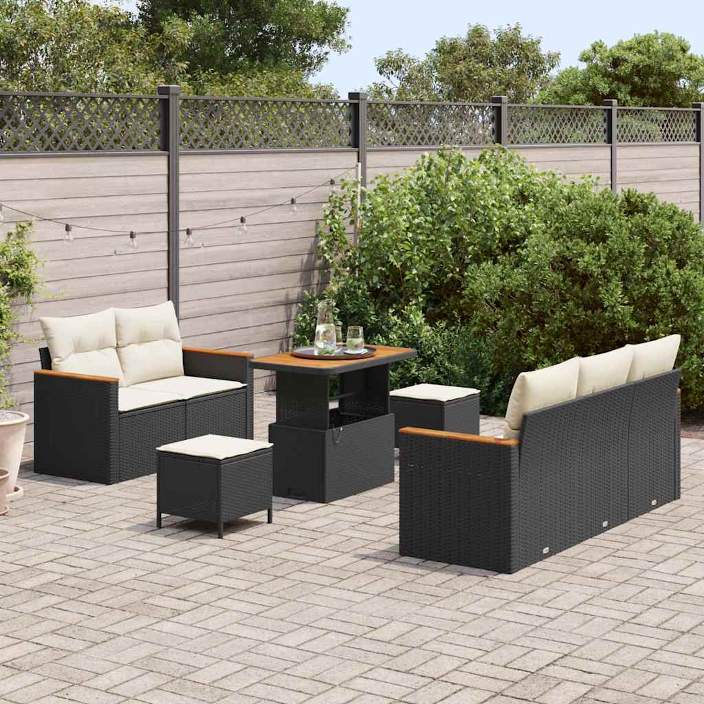 vidaXL Σετ Καναπέ Κήπου με μαξιλάρι 8 pcs Μαύρο Πολυ ράταν