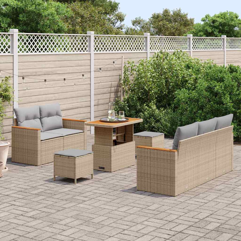 vidaXL Σετ Καναπέ Κήπου με μαξιλάρι 8 pcs Μπεζ Πολυ ράταν