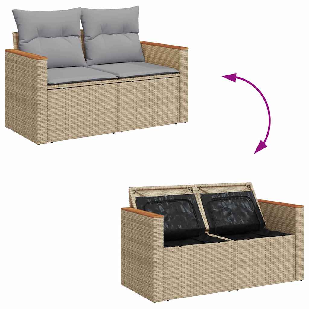 vidaXL Σετ Καναπέ Κήπου με μαξιλάρι 8 pcs Μπεζ Πολυ ράταν
