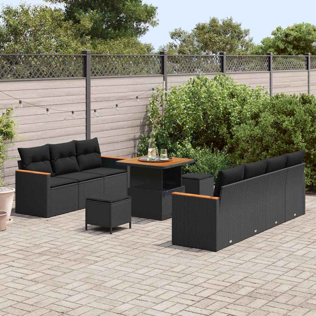 vidaXL Σετ Καναπέ Κήπου με μαξιλάρι 10 pcs Μαύρο Πολυ ράταν