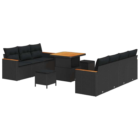 vidaXL Σετ Καναπέ Κήπου με μαξιλάρι 10 pcs Μαύρο Πολυ ράταν