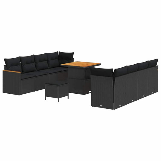 vidaXL Σετ Καναπέ Κήπου με μαξιλάρι 11 pcs Μαύρο Πολυ ράταν