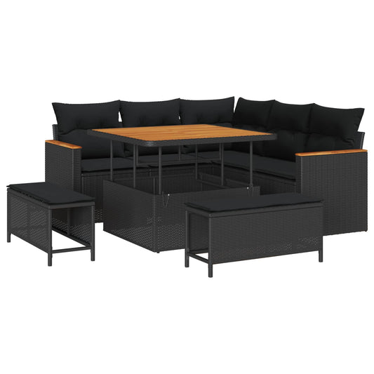 vidaXL Σετ Καναπέ Κήπου με μαξιλάρι 8 pcs Μαύρο Πολυ ράταν
