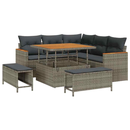 vidaXL Σετ Καναπέ Κήπου με μαξιλάρι 8 pcs Γκρι Πολυ ράταν