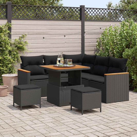 vidaXL Σετ Καναπέ Κήπου με μαξιλάρι 8 pcs Μαύρο Πολυ ράταν
