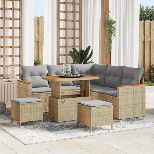vidaXL Σετ Καναπέ Κήπου με μαξιλάρι 8 pcs Μπεζ Πολυ ράταν
