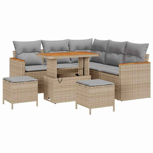 vidaXL Σετ Καναπέ Κήπου με μαξιλάρι 8 pcs Μπεζ Πολυ ράταν