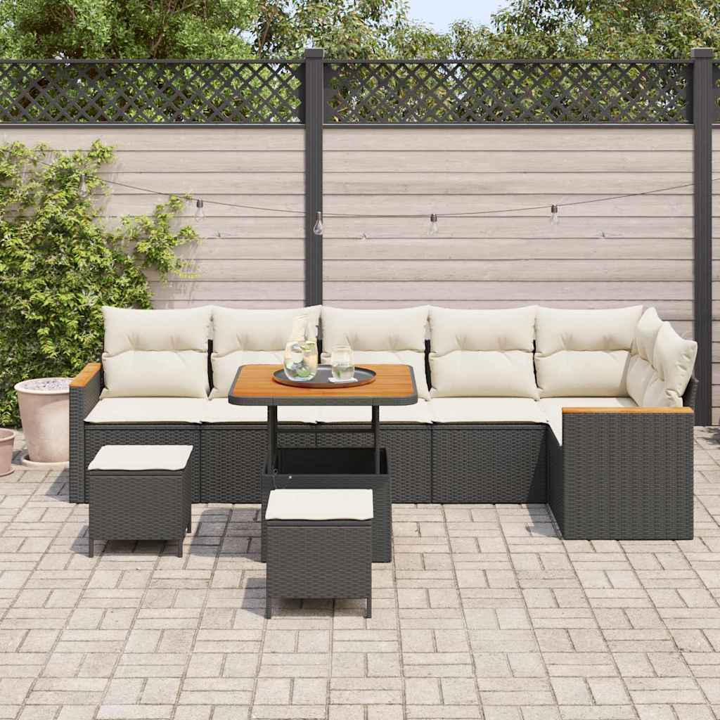 vidaXL Σετ Καναπέ Κήπου με μαξιλάρι 9 pcs Μαύρο Πολυ ράταν