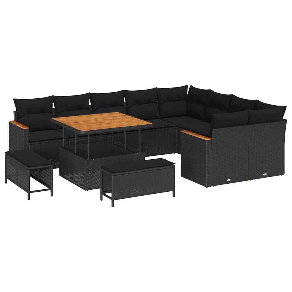 vidaXL Σετ Καναπέ Κήπου με μαξιλάρι 12 pcs Μαύρο Πολυ ράταν
