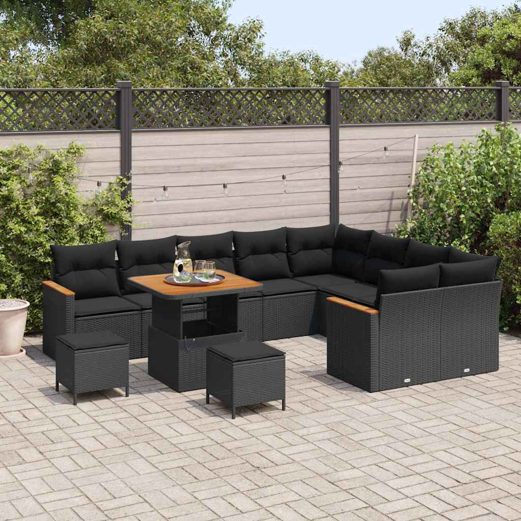 vidaXL Σετ Καναπέ Κήπου με μαξιλάρι 12 pcs Μαύρο Πολυ ράταν