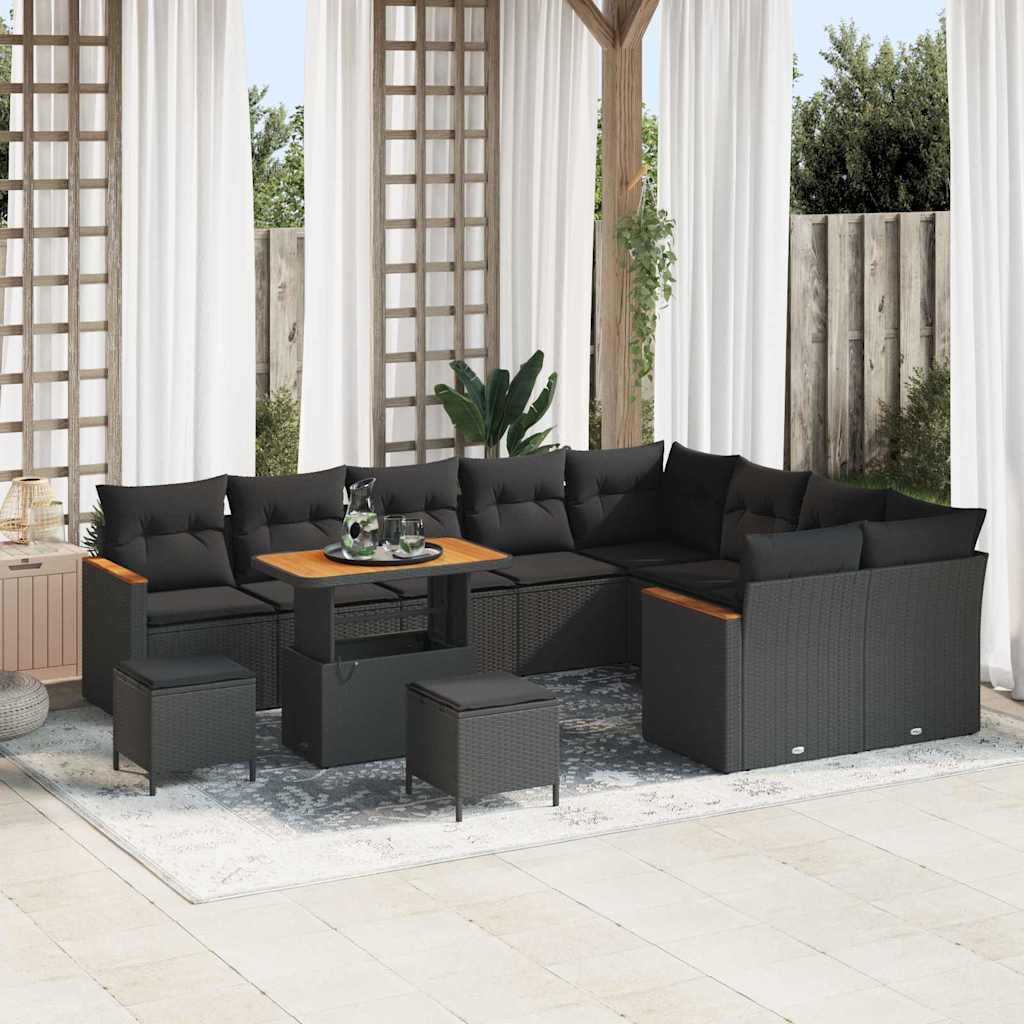 vidaXL Σετ Καναπέ Κήπου με μαξιλάρι 12 pcs Μαύρο Πολυ ράταν