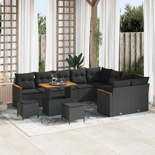vidaXL Σετ Καναπέ Κήπου με μαξιλάρι 12 pcs Μαύρο Πολυ ράταν
