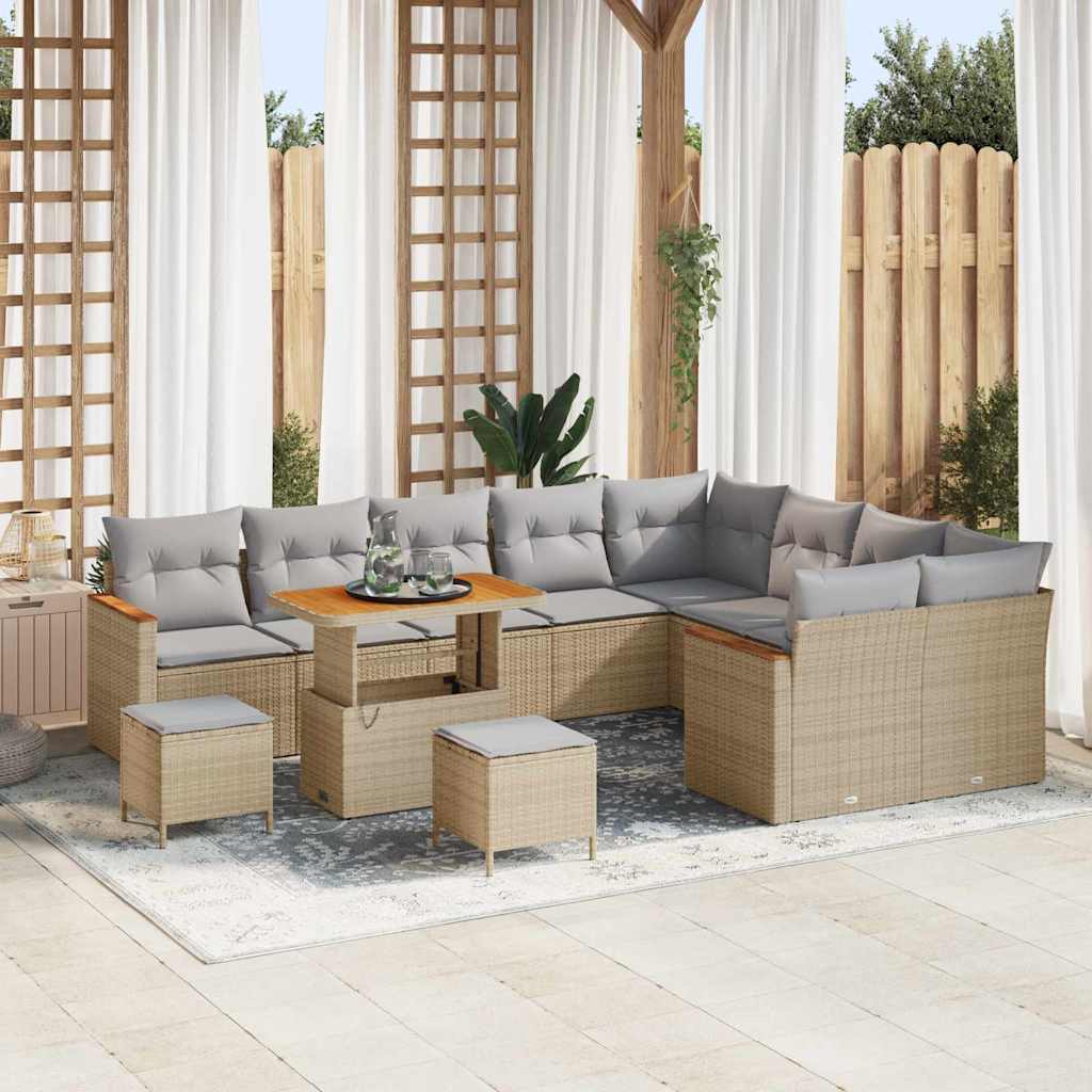vidaXL Σετ Καναπέ Κήπου με μαξιλάρι 12 pcs Μπεζ Πολυ ράταν