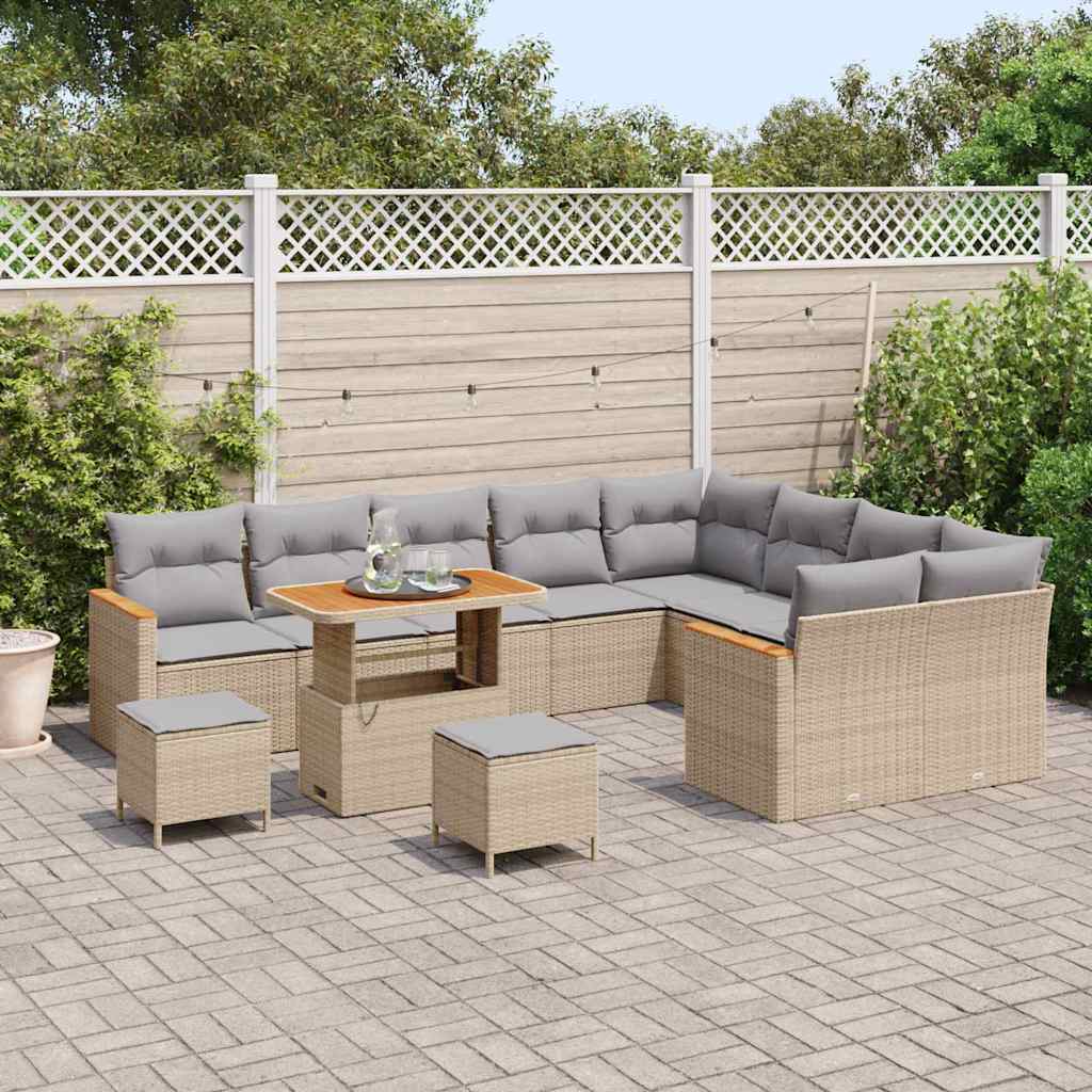 vidaXL Σετ Καναπέ Κήπου με μαξιλάρι 12 pcs Μπεζ Πολυ ράταν
