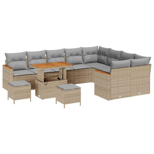 vidaXL Σετ Καναπέ Κήπου με μαξιλάρι 12 pcs Μπεζ Πολυ ράταν