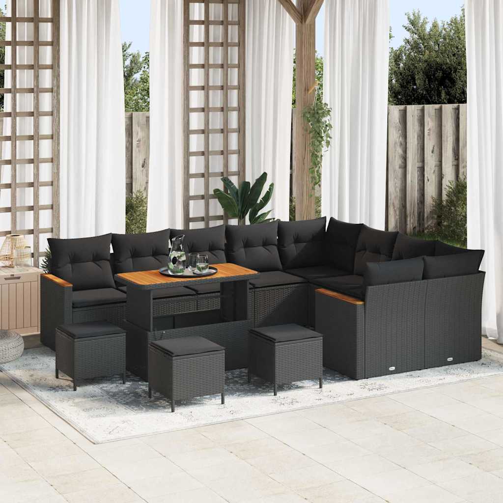 vidaXL Σετ Καναπέ Κήπου με μαξιλάρι 13 pcs Μαύρο Πολυ ράταν