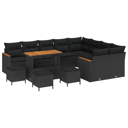 vidaXL Σετ Καναπέ Κήπου με μαξιλάρι 13 pcs Μαύρο Πολυ ράταν
