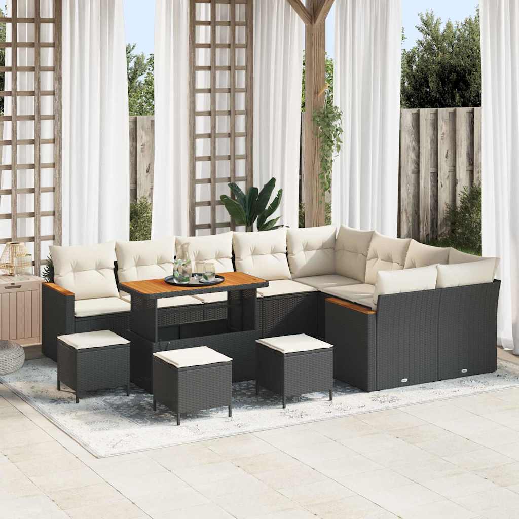 vidaXL Σετ Καναπέ Κήπου με μαξιλάρι 13 pcs Μαύρο Πολυ ράταν