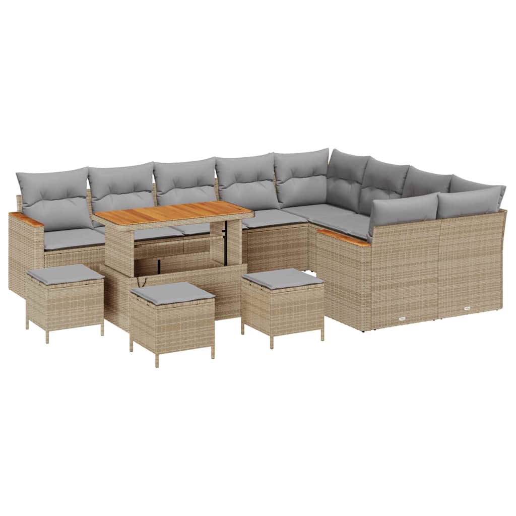 vidaXL Σετ Καναπέ Κήπου με μαξιλάρι 13 pcs Μπεζ Πολυ ράταν