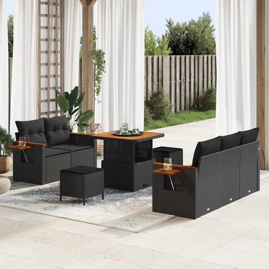 vidaXL Σετ Καναπέ Κήπου με μαξιλάρι 8 pcs Μαύρο Πολυ ράταν
