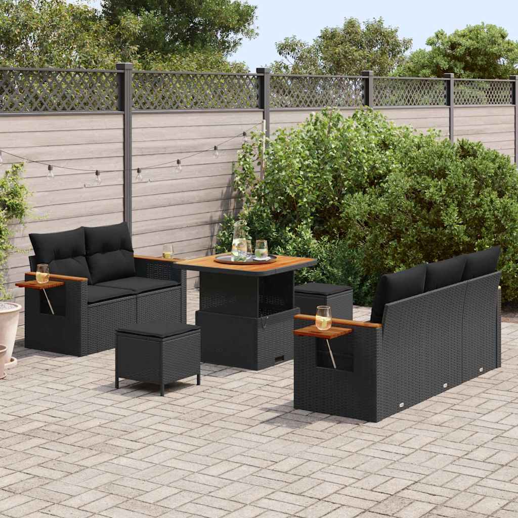 vidaXL Σετ Καναπέ Κήπου με μαξιλάρι 8 pcs Μαύρο Πολυ ράταν
